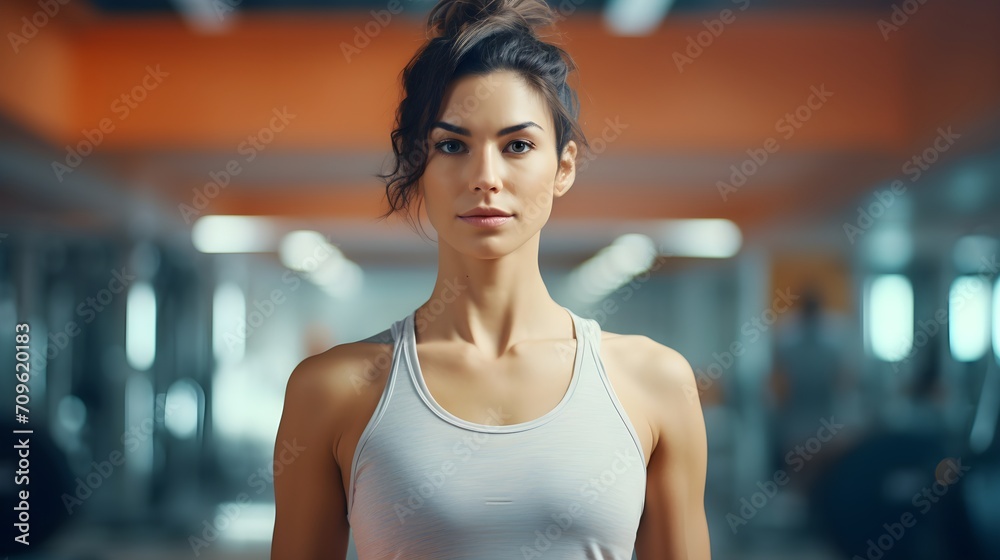 Sporty and fit woman in bright gym. Sporty and fit woman in bright gym.