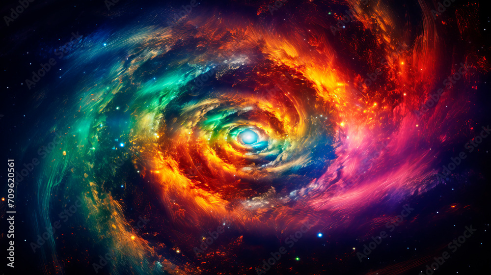 A richly colorful spiral galaxy with a hole