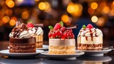 Elegant patisserie  sumptuous gourmet desserts and coffee in radiant bokeh background