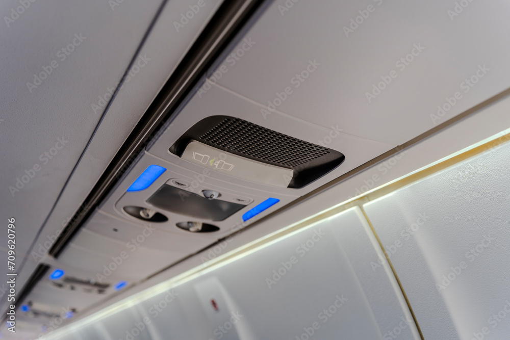 The interior of an airplane. The interior of an airplane.
