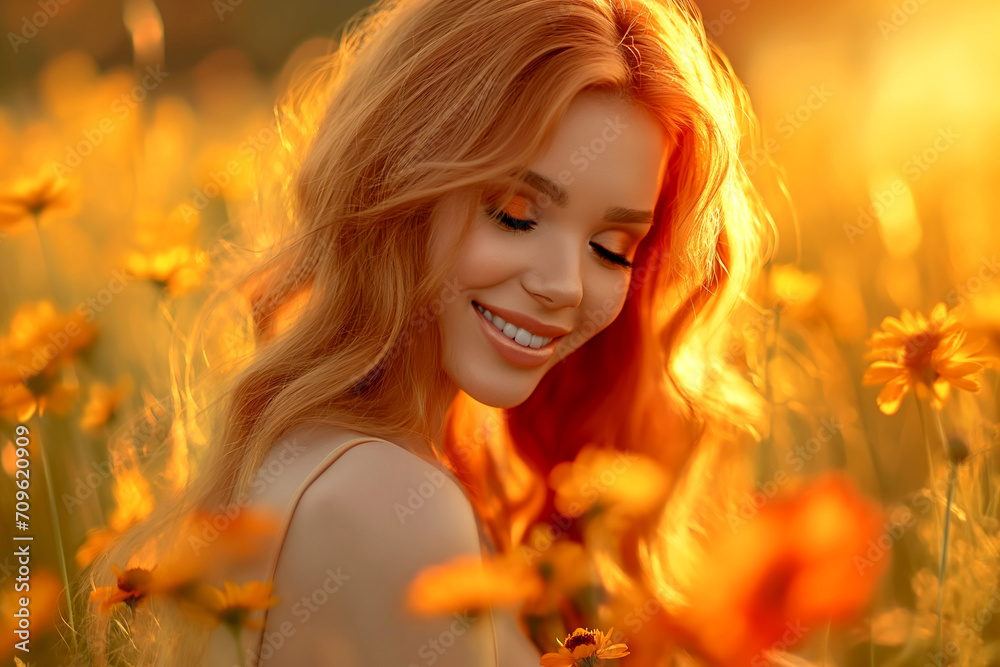 portrait of a beautiful young girl in the field at sunset, in the summer. Happy Woman Embracing the Day portrait of a beautiful young girl in the field at sunset, in the summer. Happy Woman Embracing the Day
