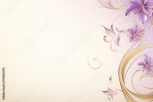  a white background with purple flowers and gold swirls on the bottom of the image and a white background with purple flowers and gold swirls on the bottom of the image. © Nadia