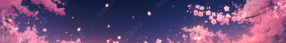 幻想的な夜空に浮かぶ桜の花　Generative AI
