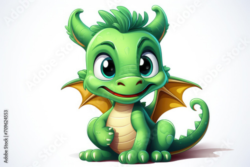 Cute cartoon green dragon on a white background. The dragon is the symbol of 2024. New Year holiday illustration. Happy New Year 