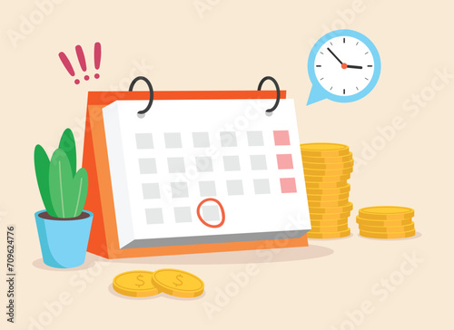 Illustration of salary day. an important date is marked on the calendar. it's time to get paid photo