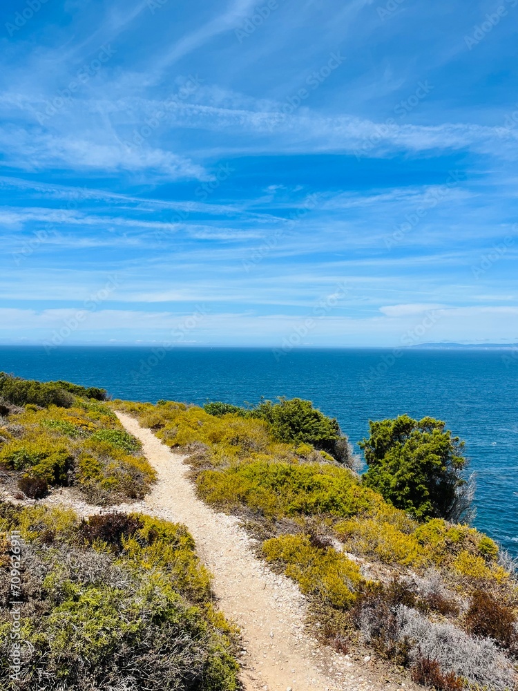 Beautiful rocky ocean coast, blue ocean horizon, natural ocean view Beautiful rocky ocean coast, blue ocean horizon, natural ocean view