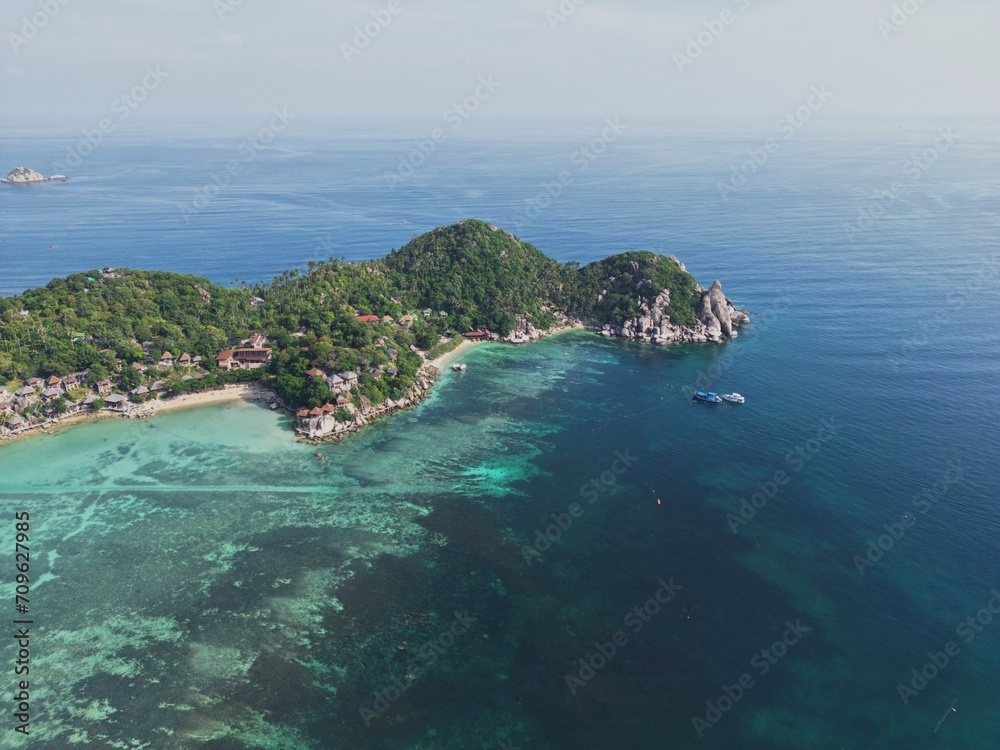 Drone photo of southern coast of Koh Tao island, Ko Pha-ngan District, Surat Thani, Thailand, Siam Gulf