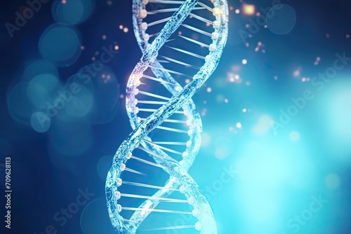 Dna on blue background with a blurring light inside