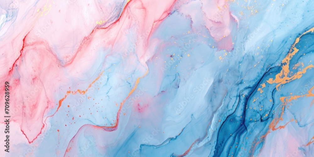 A detailed close-up of a painting depicting a pink and blue marble. This image can be used for various purposes