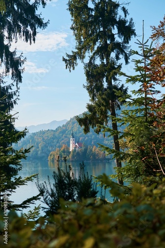Fototapeta Naklejka Na Ścianę i Meble -  lake bled , view on island with a church