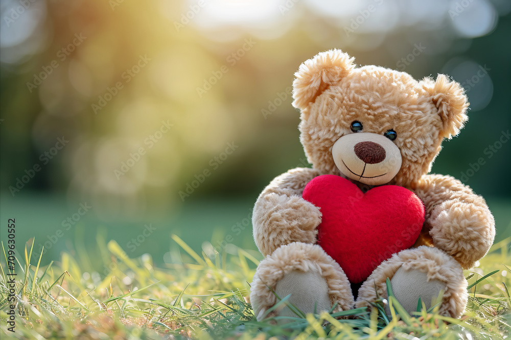 a cute Valentine teddy bear holding a romantic red love heart a cute Valentine teddy bear holding a romantic red love heart