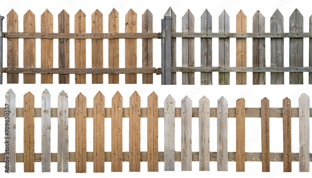 Set of stylish wooden garden fence, barriers, or borders, isolated on a transparent background. PNG, cutout, or clipping path.
Set of stylish wooden garden fence, barriers, or borders, isolated on a transparent background. PNG, cutout, or clipping path.
