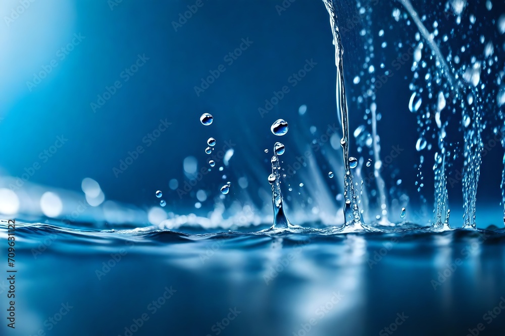 water splash on blue background, Blue water falling like splash close up macro side view water splash on blue background, Blue water falling like splash close up macro side view