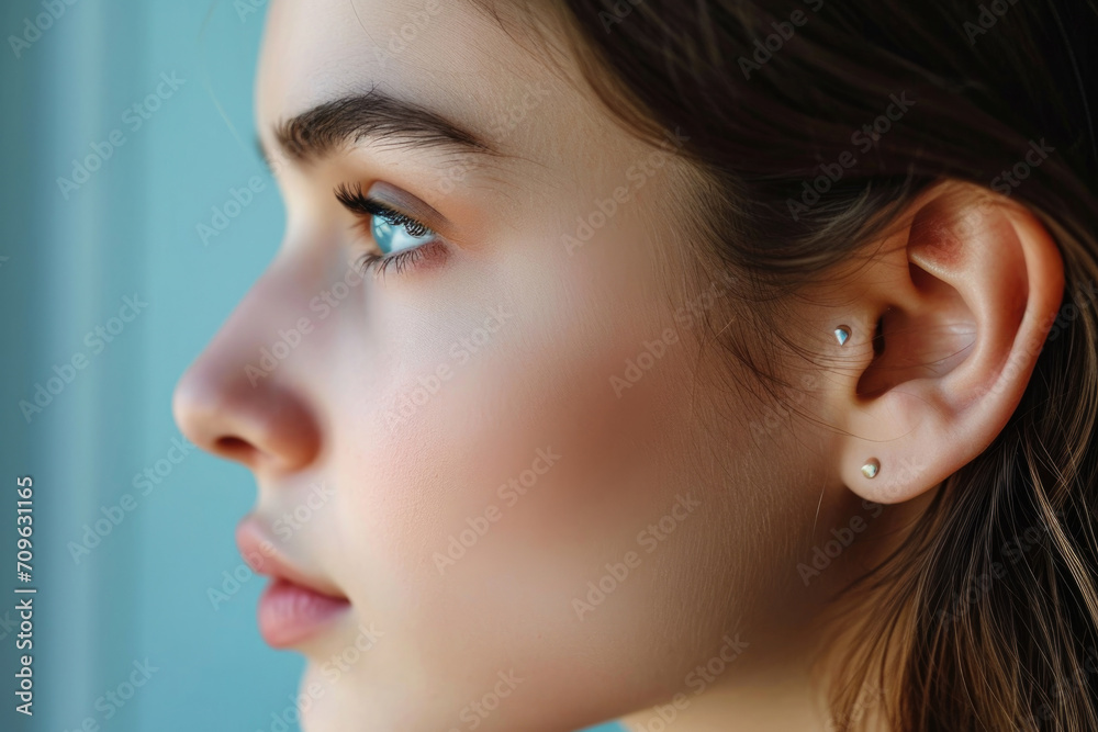 Stunning Closeup Of Elegant Womans Ear, Highlighting Her Perfect Profile Stunning Closeup Of Elegant Womans Ear, Highlighting Her Perfect Profile
