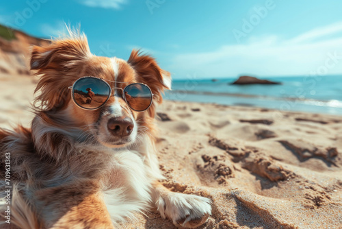 Chic Canine Enjoying A Sunny Beach And Embracing The Summertime Ambiance © Anastasiia
