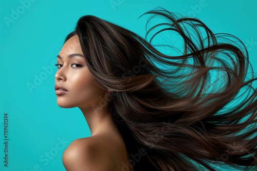 Vibrant Asian Indian Woman Showcasing Her Flowing Hair  Perfect For Hair Product Advertisements