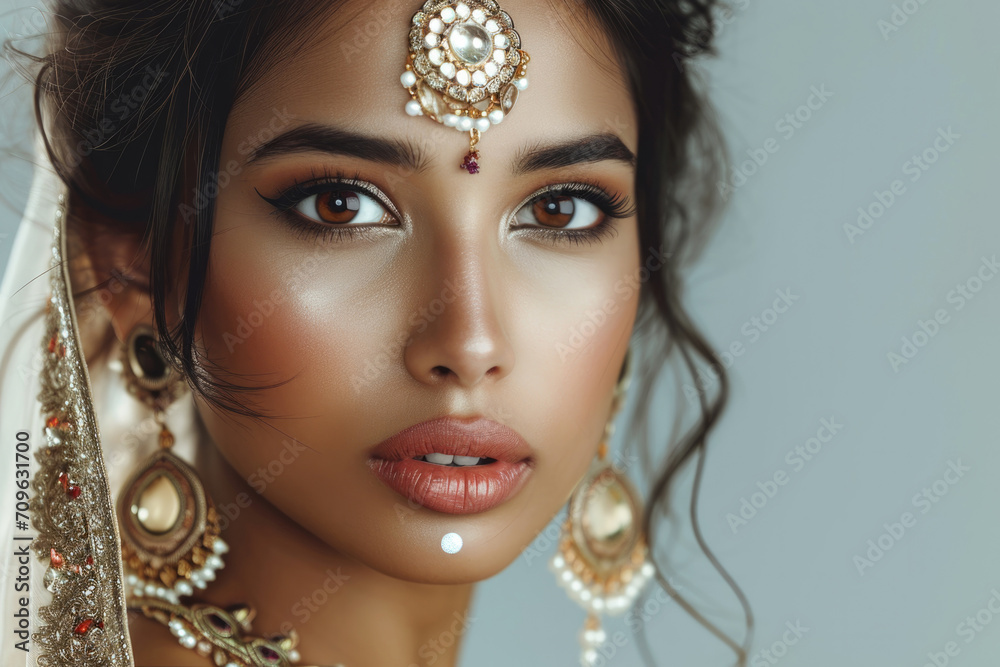 Exquisite Asian Indian Woman Showcasing Stunning Facial Features And Stylish Accessories