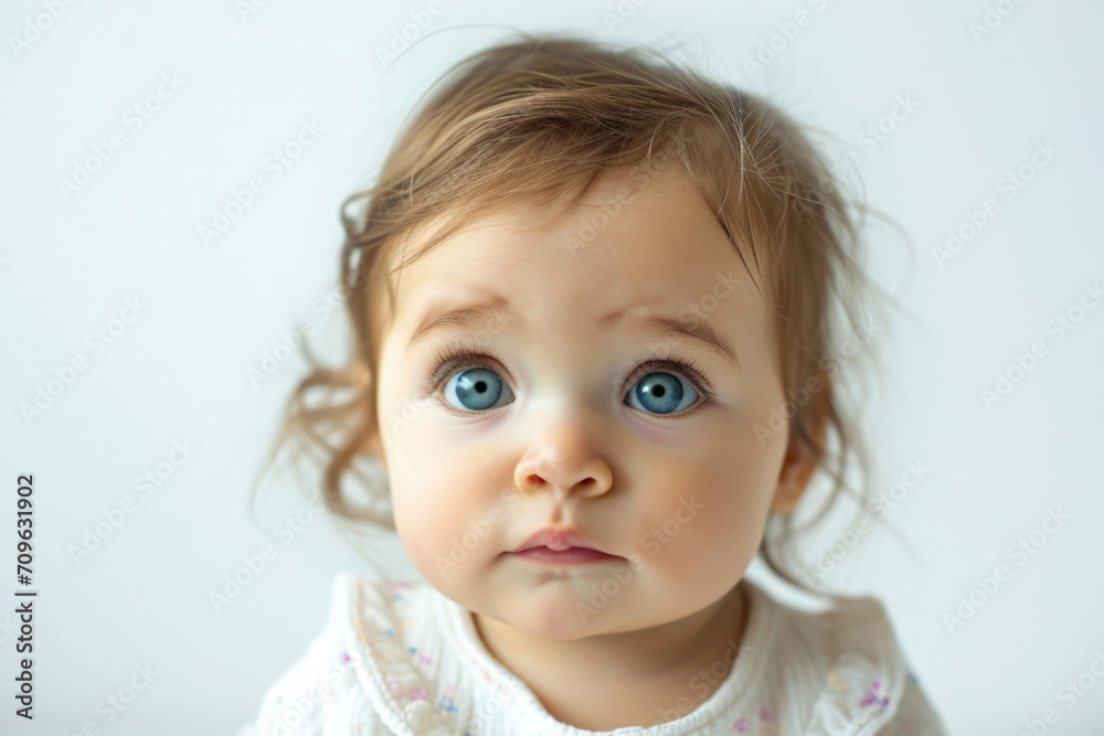 Close Up Of Distressed Baby Girl, Isolated On White Background Close Up Of Distressed Baby Girl, Isolated On White Background