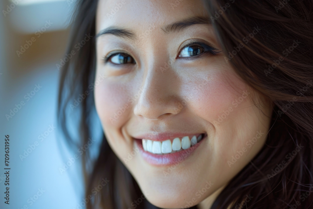 Closeup Of Radiant Asian Woman With Flawless Smile, Perfect For Advertising And Web Design Closeup Of Radiant Asian Woman With Flawless Smile, Perfect For Advertising And Web Design