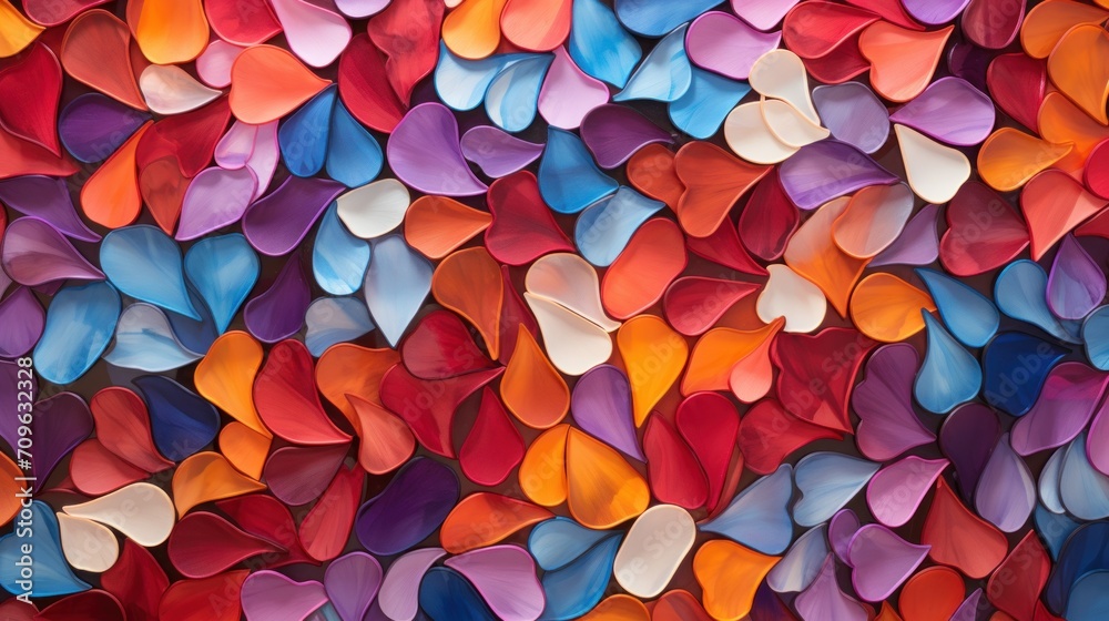 a large group of multicolored hearts are arranged in the shape of a heart on a colorful background of red, orange, blue, purple, yellow, and pink. a large group of multicolored hearts are arranged in the shape of a heart on a colorful background of red, orange, blue, purple, yellow, and pink.