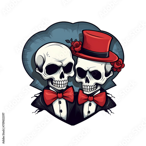 Skull couple art illustrations for stickers, tshirt design, poster etc