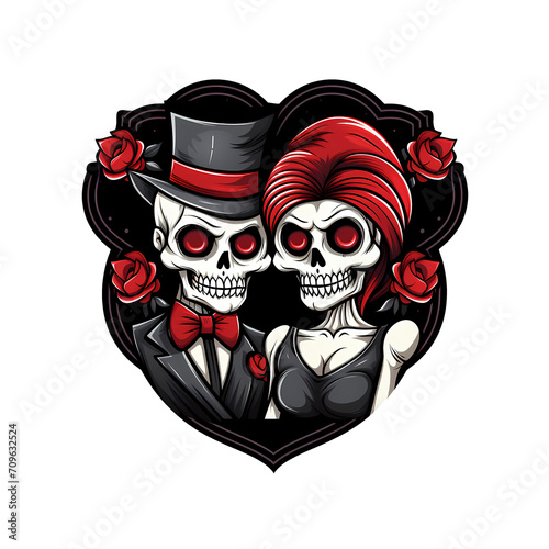 Skull couple art illustrations for stickers, tshirt design, poster etc