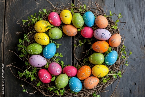 Colorful decorative Easter eggs wreath.