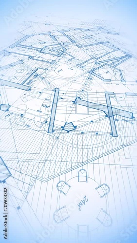 Architecture design: blueprint plan - illustration of a plan modern residential building, technology, industry, business concept illustration: real estate, building, construction, architecture sketch