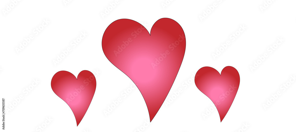 three hearts on a white background