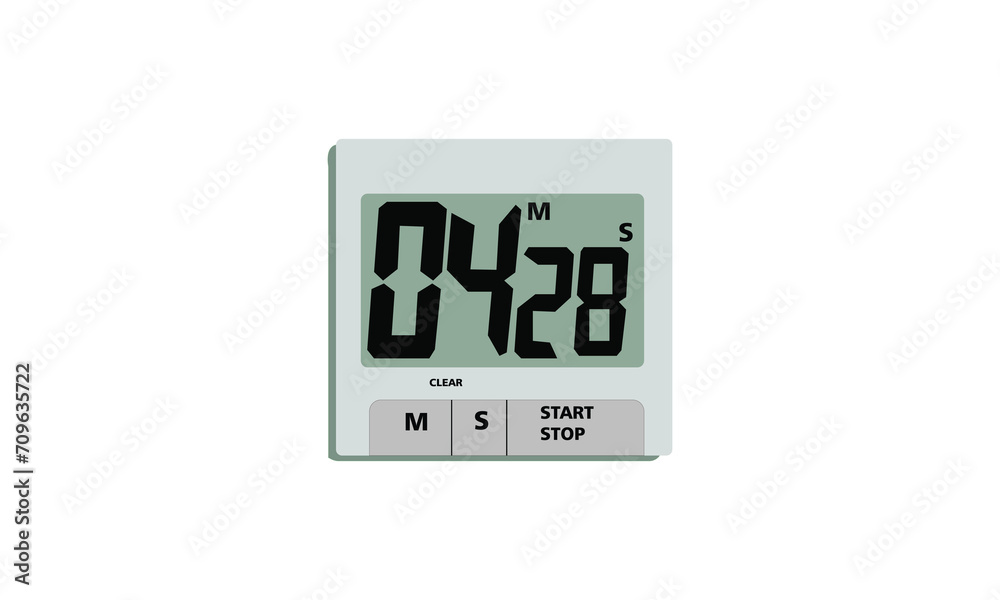 illustration of electric appliance Digital Kitchen Timer Showing Four Minutes Remaining illustration of electric appliance Digital Kitchen Timer Showing Four Minutes Remaining