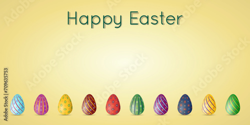 Happy Easter postcard or greeting card in Czech language, with traditional Easter symbols, painted eggs and text Vesele Velikonoce, vector image, illustration, copy space.