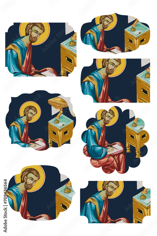 Mark the Apostle. Religious gift tags in Byzantine style on white background