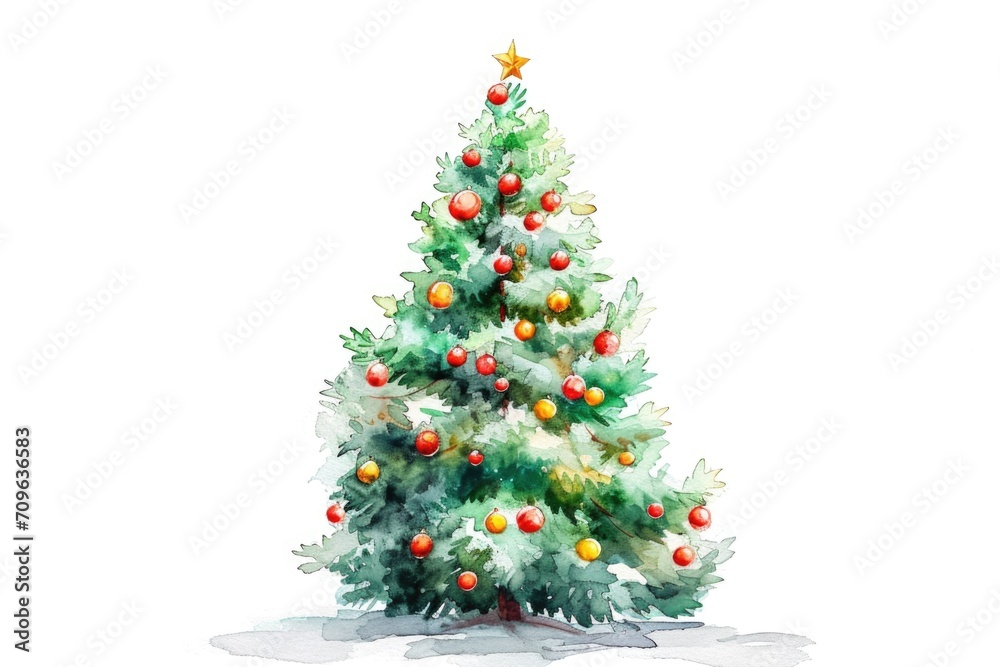 Fototapeta premium A beautiful watercolor painting of a Christmas tree. Perfect for holiday-themed designs and decorations