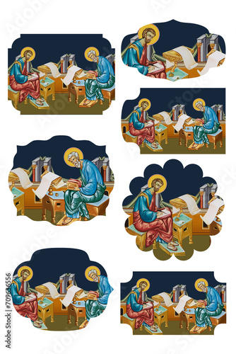 Mark the Apostle and Matthew the Apostle. Religious gift tags in Byzantine style on white background