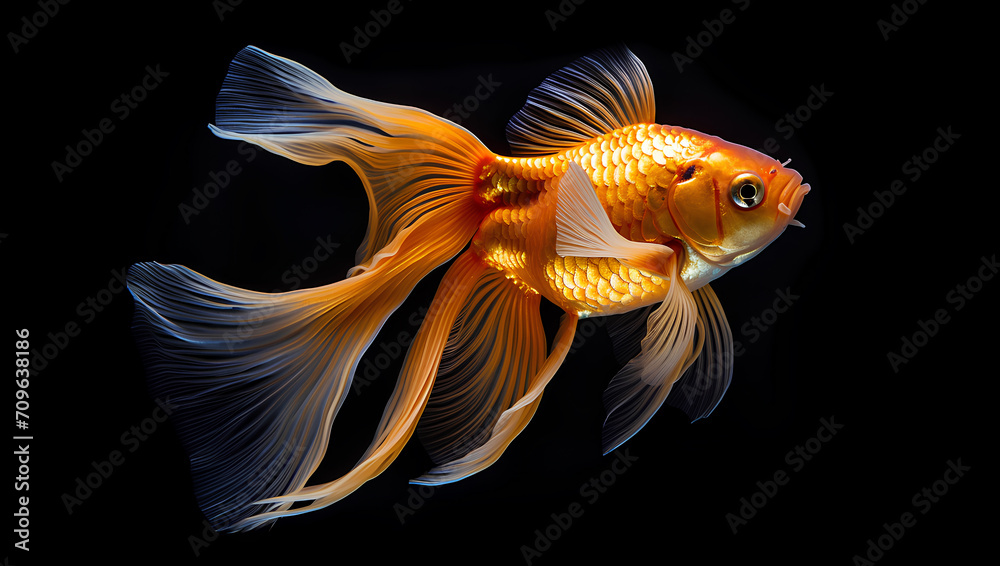 Beautiful golden fish isolated on black background