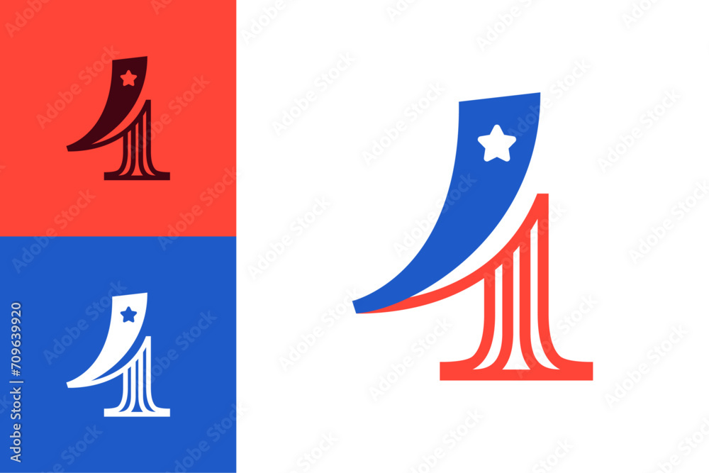 4 logo. Number four made of American flag. Serif font with Star and Stripes. Classic icon for US history and 4th of July celebration. Perfect for sport team uniform, Independence Day invitations. 4 logo. Number four made of American flag. Serif font with Star and Stripes. Classic icon for US history and 4th of July celebration. Perfect for sport team uniform, Independence Day invitations.