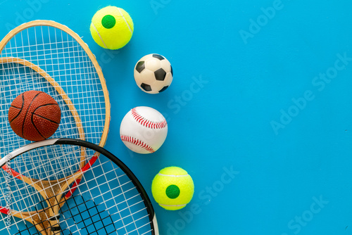 Sport equipment and game balls. Soccer basketball and baseball balls