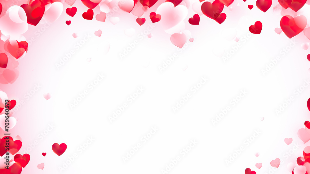 Banner with frame of red and pink hearts with space for text or photo on white background. Greeting card with hearts for Valentine's Day, Women's Day, birthday, birth of children, wedding, anniversary