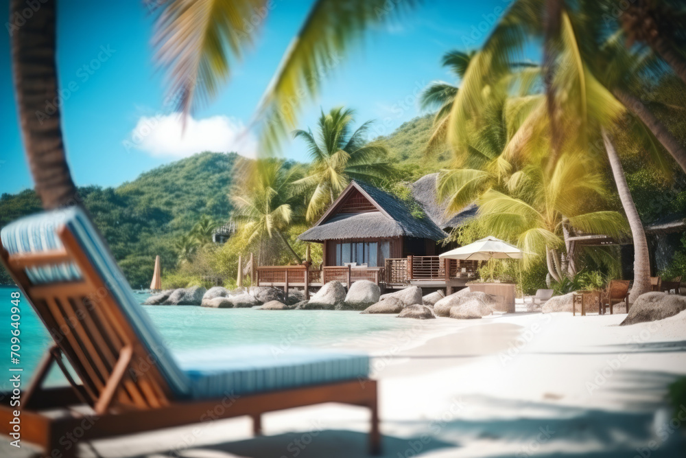 Hotel at tropical island, Seychelles - vacation background