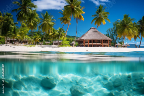 Hotel at tropical island, Seychelles - vacation background © Fabio