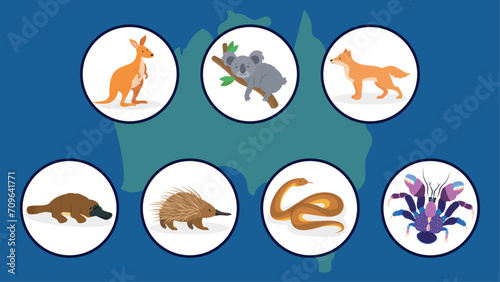Set of animals icons. Vector illustration in flat style. Set of wild animals.