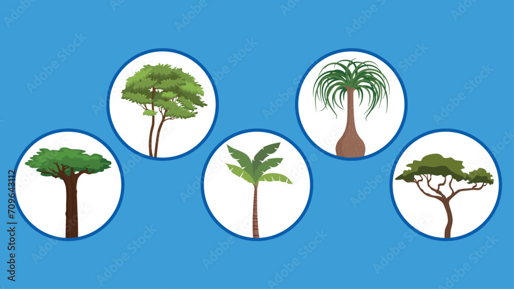 Set of tree icons on blue background. Vector illustration. Set of tree icons on blue background. Vector illustration.