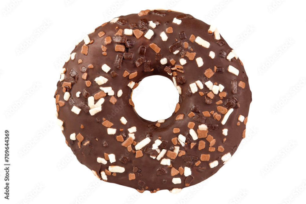 Chocolate donut with cookie crumbs isolated on transparent background. Chocolate donut with cookie crumbs isolated on transparent background.