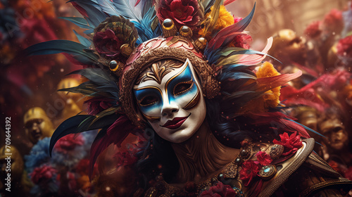 Mujer joven disfrazada celebrando el carnaval en Venecia © VicPhoto