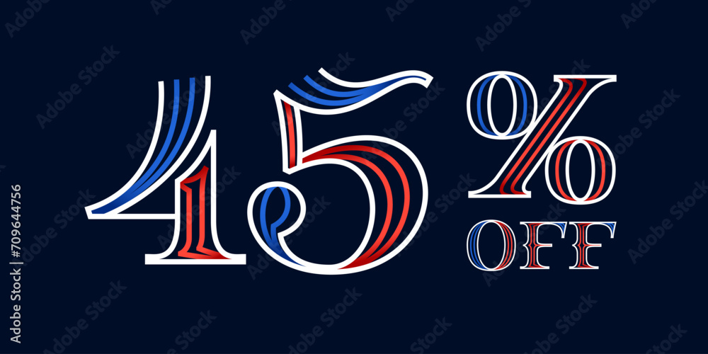 Fototapeta premium 45% OFF lettering made of blue and red lines. Serif sport style font. Patriotic lettering for Super Sale.
