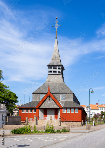 Hunnebostrand, Sweden - May 24, 2023: Wooden christian church building in Hunnebostrand, Sotenas Municipality, Vastra Gotaland County, Sweden photo