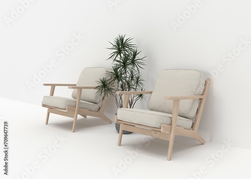 Modern Sofa Chair with white Background 3D Render © amu