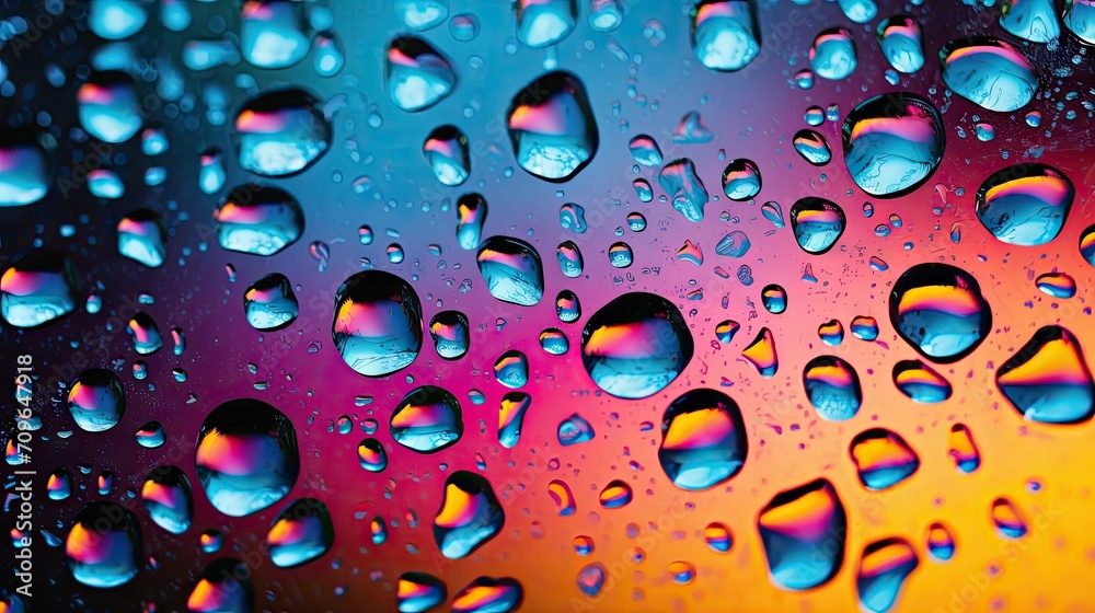Spectrum Refraction in Water Droplets on Glass against Neon-lit Background
