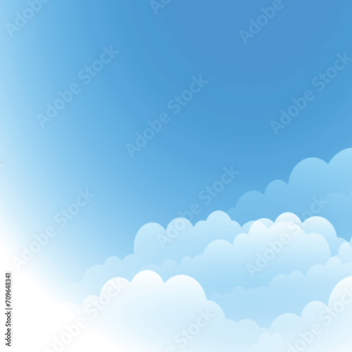 blue sky with clouds background, flat vector illustration