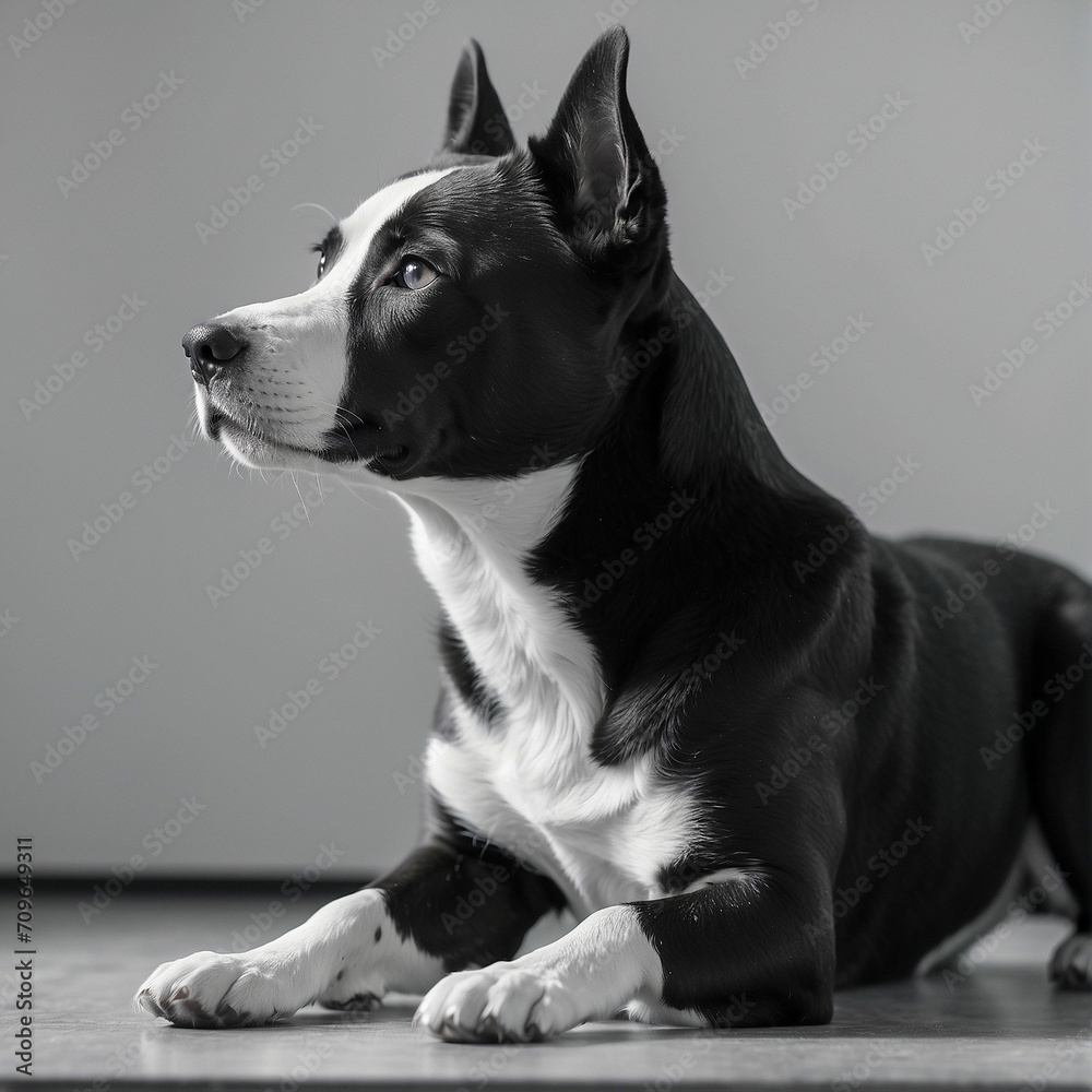 black and white short coated dog